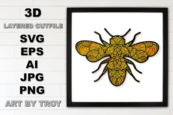 3D Bee Mandala Layered SVG Cut File: Graphics & Crafts