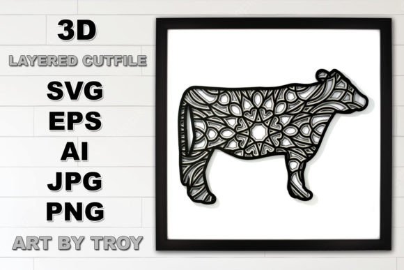3D Cow Mandala SVG for Crafts and Graphics