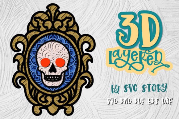 3D Layered Skull Halloween Design SVG for Laser Cutting