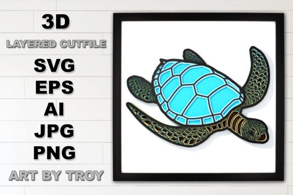 3D Sea Turtle Layered SVG Cut File