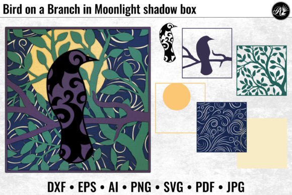 Bird on a Branch in Moonlight 3D SVG