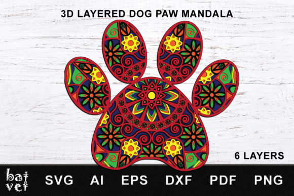 Dog Paw Mandala 3D SVG for Shadow Boxes