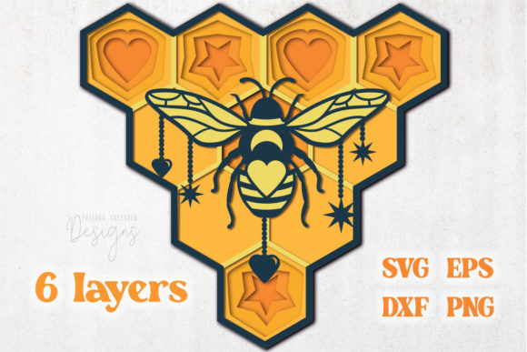 Layered Bee with Stars - 3D SVG for Shadow Boxes