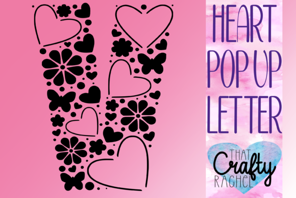 Letter V Pop Up Heart Template Graphic