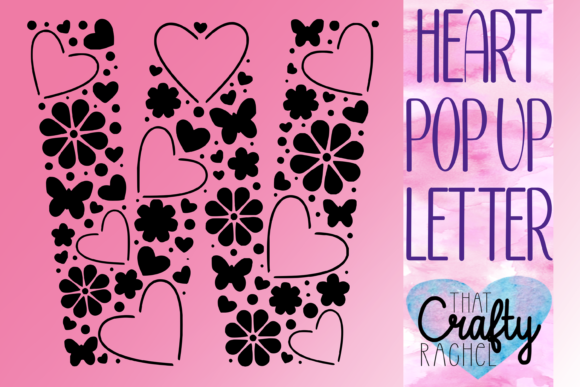 Letter W Pop Up Heart Template Graphic