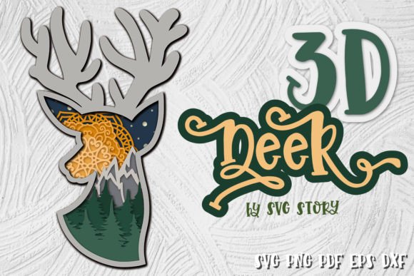 Multilayered Deer Design Woodland 3D