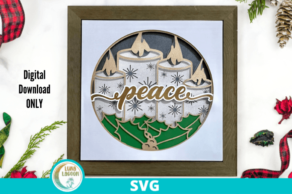 Peace Christmas Candles 3D SVG for Laser Cutting and Shadow Boxes