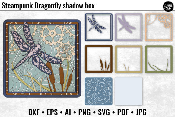 Steampunk Dragonfly and Cattails 3D SVG