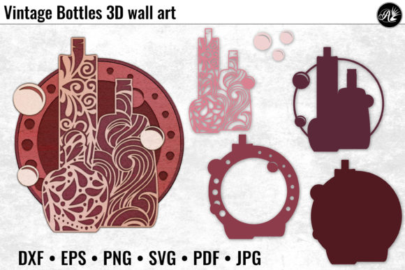 Vintage Bottles Wall Art 3D SVG Shapes